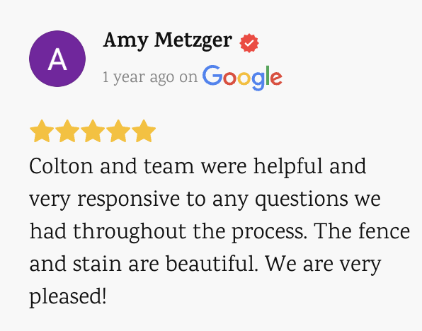 5-star Google review from Amy Metzger